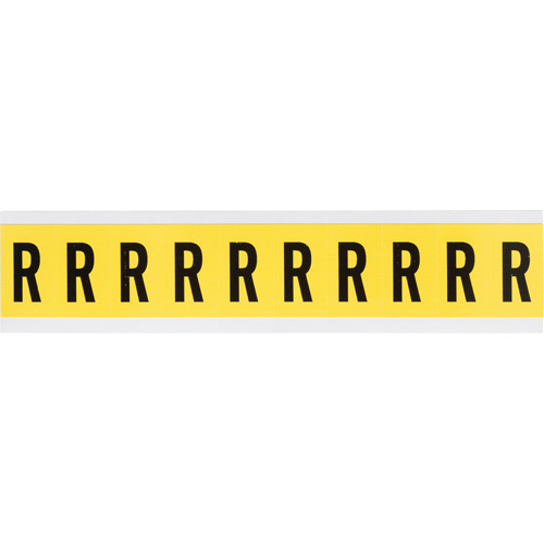 Brady  3430-R  Repositionable Individual Number & Letter Labels, R, 1" H, Black on Yellow - Each