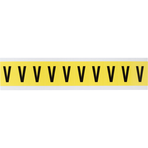 Brady  3430-V  Repositionable Individual Number & Letter Labels, V, 1" H, Black on Yellow - Each