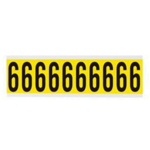 Brady  3440-6  Repositionable Individual Number and Letter Labels, 6, 2" H, Black on Yellow - Each