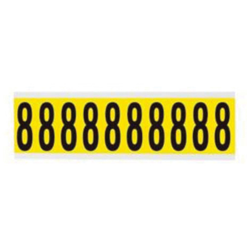 Brady  3440-8  Repositionable Individual Number and Letter Labels, 8, 2" H, Black on Yellow - Each