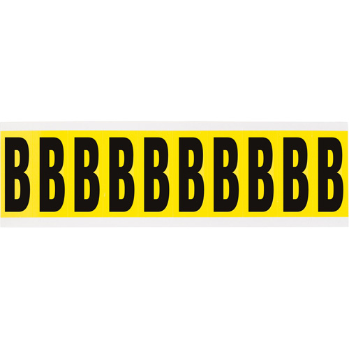 Brady  3440-B  Repositionable Individual Number and Letter Labels, B, 2" H, Black on Yellow - Each