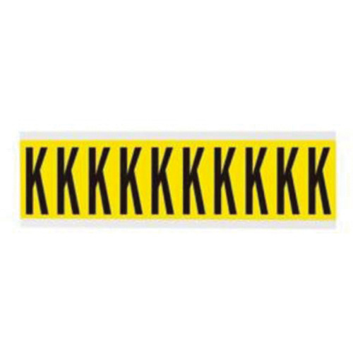 Brady  3440-K  Repositionable Individual Number and Letter Labels, K, 2" H, Black on Yellow - Each