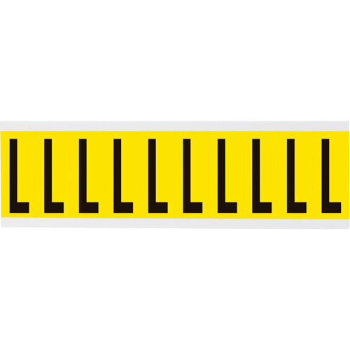 Brady  3440-L  Repositionable Individual Number and Letter Labels, L, 2" H, Black on Yellow - Each