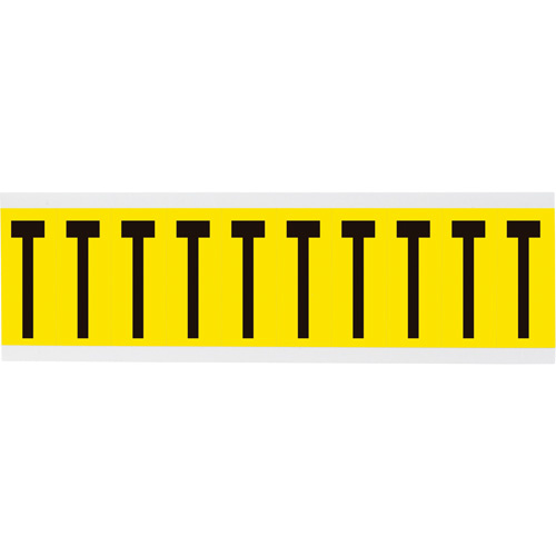 Brady  3440-T  Repositionable Individual Number & Letter Labels, T, 2" H, Black on Yellow - Each