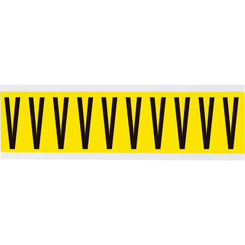 Brady  3440-V  Repositionable Individual Number & Letter Labels, V, 2" H, Black on Yellow - Each