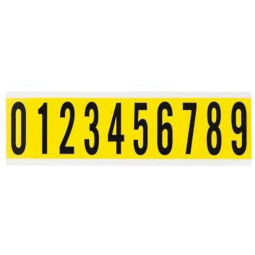 Brady  34410  Repositionable Individual Number and Letter Labels Set, 0 to 9, 2" H, Black on Yellow - Each