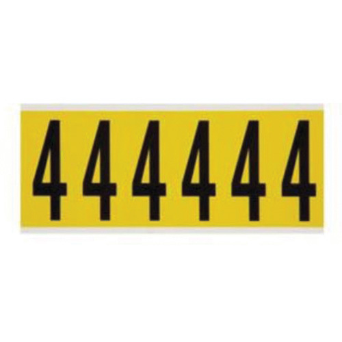 Brady  3450-4  Repositionable Individual Number and Letter Labels, 4, 3" H, Black on Yellow - Each