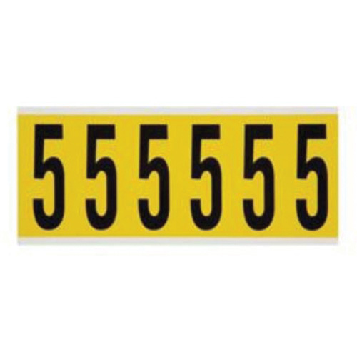 Brady  3450-5  Repositionable Individual Number and Letter Labels, 5, 3" H, Black on Yellow - Each
