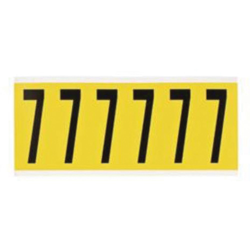 Brady  3450-7  Repositionable Individual Number and Letter Label, 7, 3" H, Black on Yellow - Each