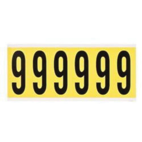 Brady  3450-9  Repositionable Individual Number and Letter Labels, 9, 3" H, Black on Yellow - Each