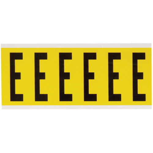 Brady  3450-E  Repositionable Individual Number and Letter Labels, E, 3" H, Black on Yellow - Each
