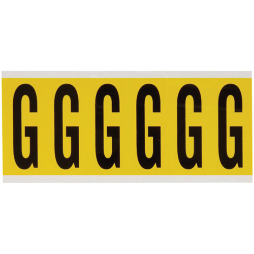 Brady  3450-G  Repositionable Individual Number and Letter Labels, G, 3" H, Black on Yellow - Each