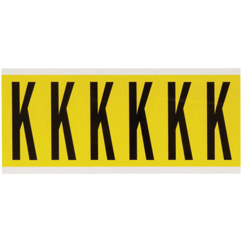 Brady  3450-K  Repositionable Individual Number and Letter Labels, K, 3" H, Black on Yellow - Each