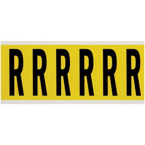 Brady  3450-R  Repositionable Individual Number & Letter Labels, R, 3" H, Black on Yellow - Each