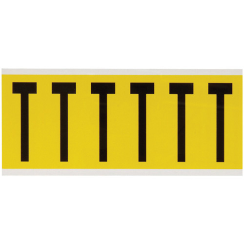 Brady  3450-T  Repositionable Individual Number & Letter Labels, T, 3" H, Black on Yellow - Each