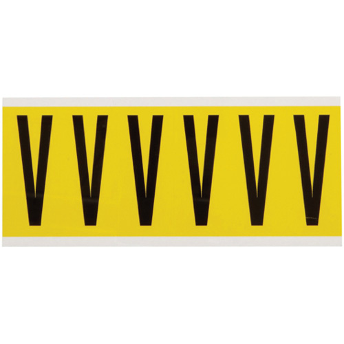 Brady  3450-V  Repositionable Individual Number & Letter Labels, V, 3" H, Black on Yellow - Each