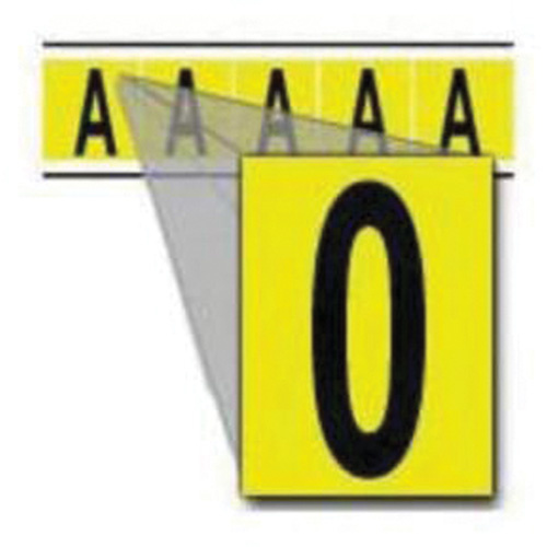 Brady  3460-0  Repositionable Individual Number and Letter Labels, 0, 4" H, Black on Yellow - Each