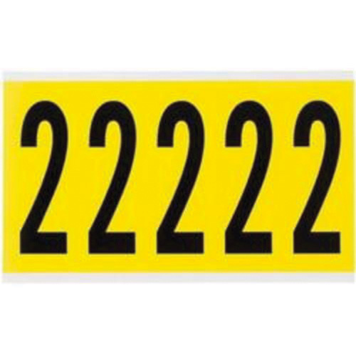 Brady  3460-2  Repositionable Individual Number and Letter Labels, 2, 4" H, Black on Yellow - Each