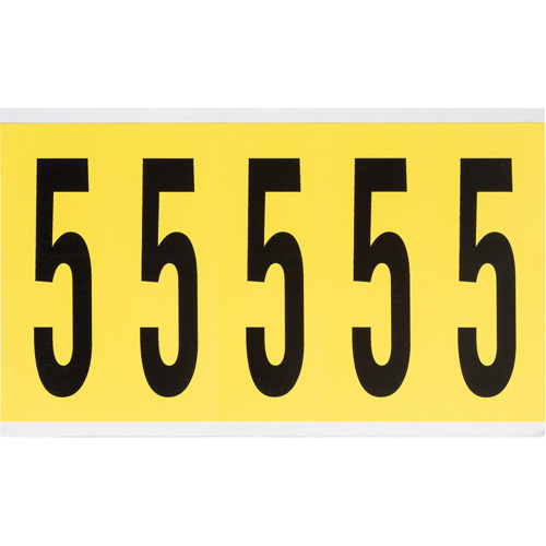Brady  3460-5  Repositionable Individual Number and Letter Labels, 5, 4" H, Black on Yellow - Each