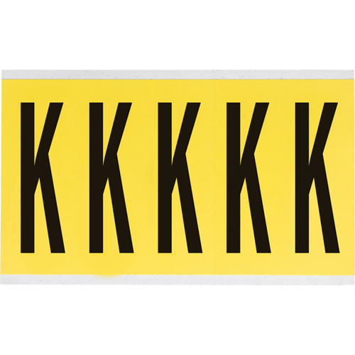 Brady  3460-K  Repositionable Individual Number and Letter Labels, K, 4" H, Black on Yellow - Each