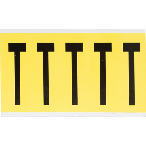 Brady  3460-T  Repositionable Individual Number & Letter Labels, T, 4" H, Black on Yellow - Each