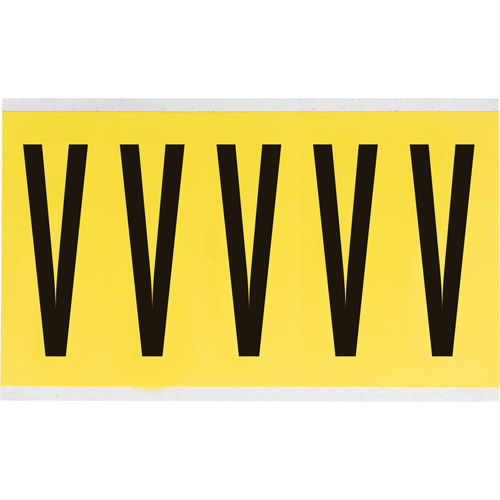 Brady  3460-V  Repositionable Individual Number & Letter Labels, V, 4" H, Black on Yellow - Each