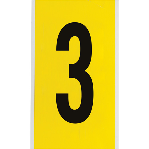 Brady  3470-3  Repositionable Individual Number and Letter Label, 3, 6" H, Black on Yellow - Each