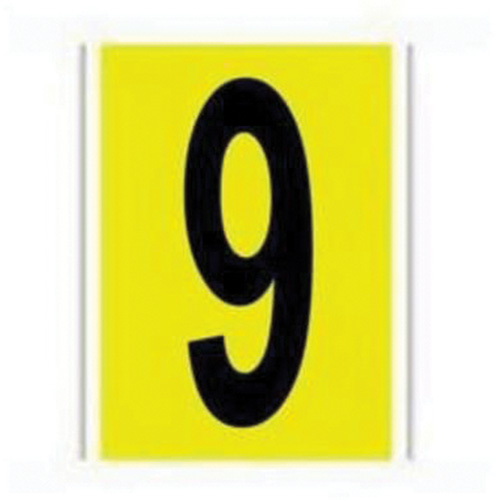 Brady  3470-9  Repositionable Individual Number and Letter Label, 9, 6" H, Black on Yellow - Each