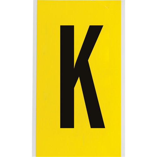Brady  3470-K  Repositionable Individual Number and Letter Label, K, 6" H, Black on Yellow - Each