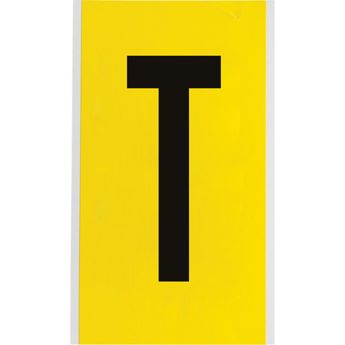 Brady  3470-T  Repositionable Individual Number & Letter Label, T, 6" H, Black on Yellow - Each