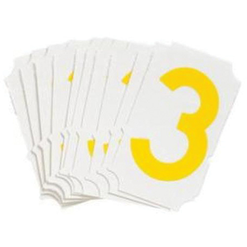 Brady  5060P-3  Quick-Align<sup>?</sup> Individual Gothic Number and Letter Labels, 3, 2" H, Yellow - Pack of 10