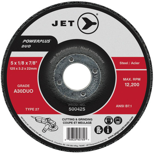 JET 500415 Powerplus DUO Cutting/Grinding Wheel, 4-1/2" x 1/8", 7/8" Arbor, Type 27, A30DUO Grit - (Each)