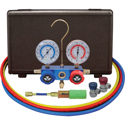 Mastercool 89661-UV Automotive Manifold Gauge Set with Mini Dye Injector & Manual Couplers - (Each)