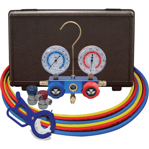Mastercool 98661-PRO Dual Manifold Gauge Set with Manual Couplers & 3-in-1 Side Mount Can Tap Valve - (Each)