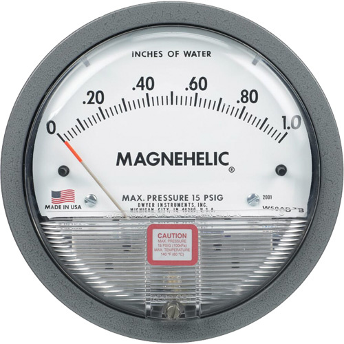 Dwyer 2000-25KPA 2000 Series Magnehelic Differential Pressure Gauge, 4-3/4" , 0 - 25 kPa, Panel Mount, Liquid Filled Analogue- (Each)