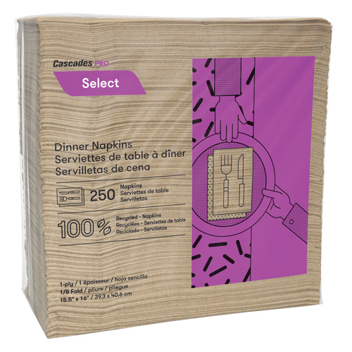 Cascades N055 Pro Select 1/8 Fold Dinner Napkins, 1 Ply, 15.5" x 16" - (Case of 12)