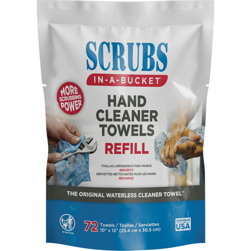 SCRUBS 42270 Hand Cleaner Towels Refill Pack, 72 Wipes, 10" x 12" - (Case of 6)
