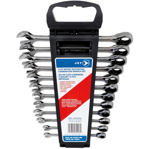 JET 700361 12-PC Long Pattern Metric Ratcheting Combination Wrench Set, Plain Handle - (Each)