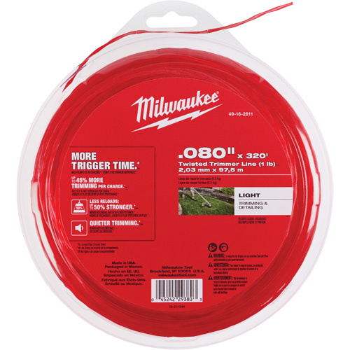 Milwaukee 49-16-2811 0.080" x 320’ (1 lb) Twisted Trimmer Line - (Each)