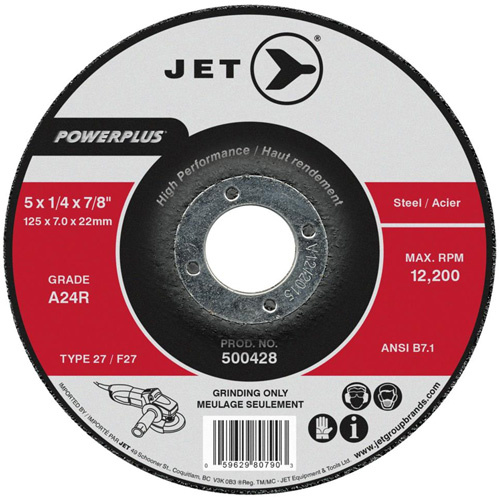 JET 500408 A24R POWERPLUS Grinding Wheel, 4" x 1/4", 5/8" Arbor, Type 27 - (Each)