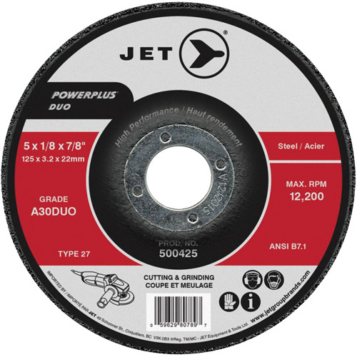 JET 500431 A30DUO POWERPLUS DUO Cutting/Grinding Wheel, 6" x 1/8", 7/8" Arbor, Type 27 - (Each)