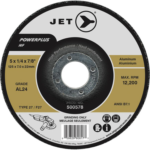 JET 500568 AL24 Powerplus NF Grinding Wheel, 4-1/2" x 1/4", 7/8" Arbor, Type 27 - (Each)