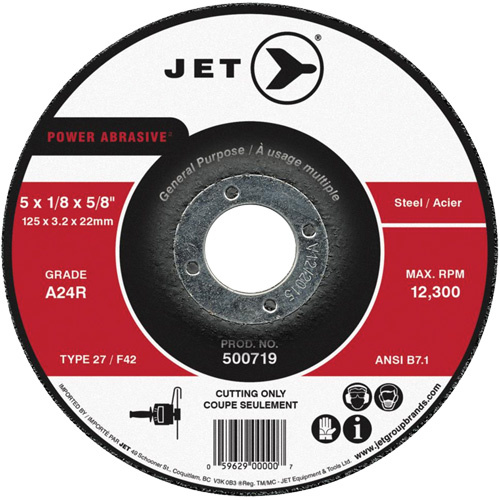 JET 500711 Power Abrasive Cut-Off Wheel, 4" x 1/8", 5/8" Arbor, Type 27, 15200 RPM - (Each)