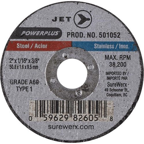 JET 501052 POWERPLUS Cut-Off Wheel, 2" x 1/16", 3/8" Arbor, Type 1, 38200 RPM - (Each)