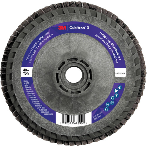 3M 7100380207 Cubitron 3 Conical  Flap Disc with Quick Change 1169F, 5" x 5/8"-11, Type T29, 40+ Grit, Ceramic - (Each)
