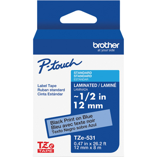 Brother TZE531G Laminated Tape for P-Touch, 12 mm x 8 m, Black on Blue - (Each)