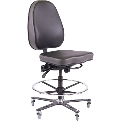Synetik 508-00037 TF180 Ergonomic Industrial Chair, Mobile, Adjustable, Vinyl Seat, Black - (Each)