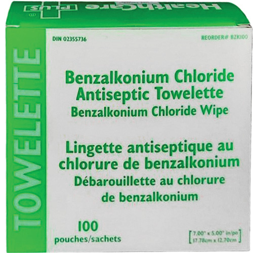 Cardinal BZK100 BZK Benzalkonium Chloride Towelette, Towelette, Antiseptic - (Box of 100)