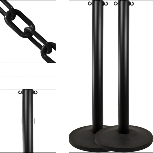 Mr. Chain 71603-2 Industrial Stanchion Kit with Plastic Chain, 37" High, Black - (Pack of 2)