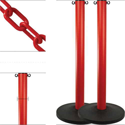 Mr. Chain 71605-2 Industrial Stanchion Kit with Plastic Chain, 37" High, Red - (Pack of 2)
